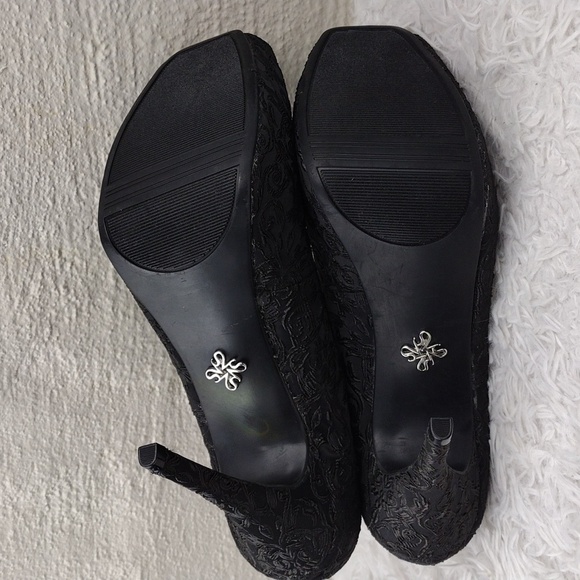 SimplyVera Vera Wang Black Fabric Square Peep Toe Slip-On Platform Stiletto Heel - Picture 7 of 16